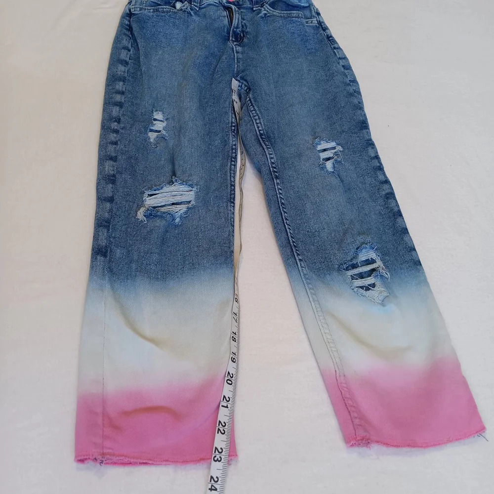 Justice Jr Sz18 Blue, White, and Pink Ombre Wide Legged Jeans